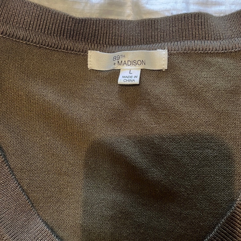 Army green 89th & Madison tunic/sweater silver beading on front Size L